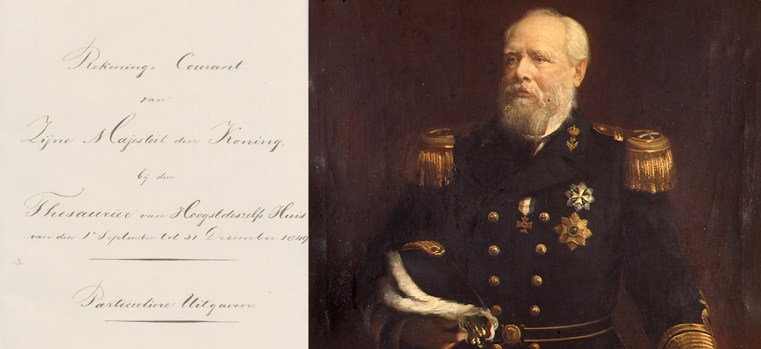 Rekeningboek 1849 en portret Willem III door  Josselin de Jong