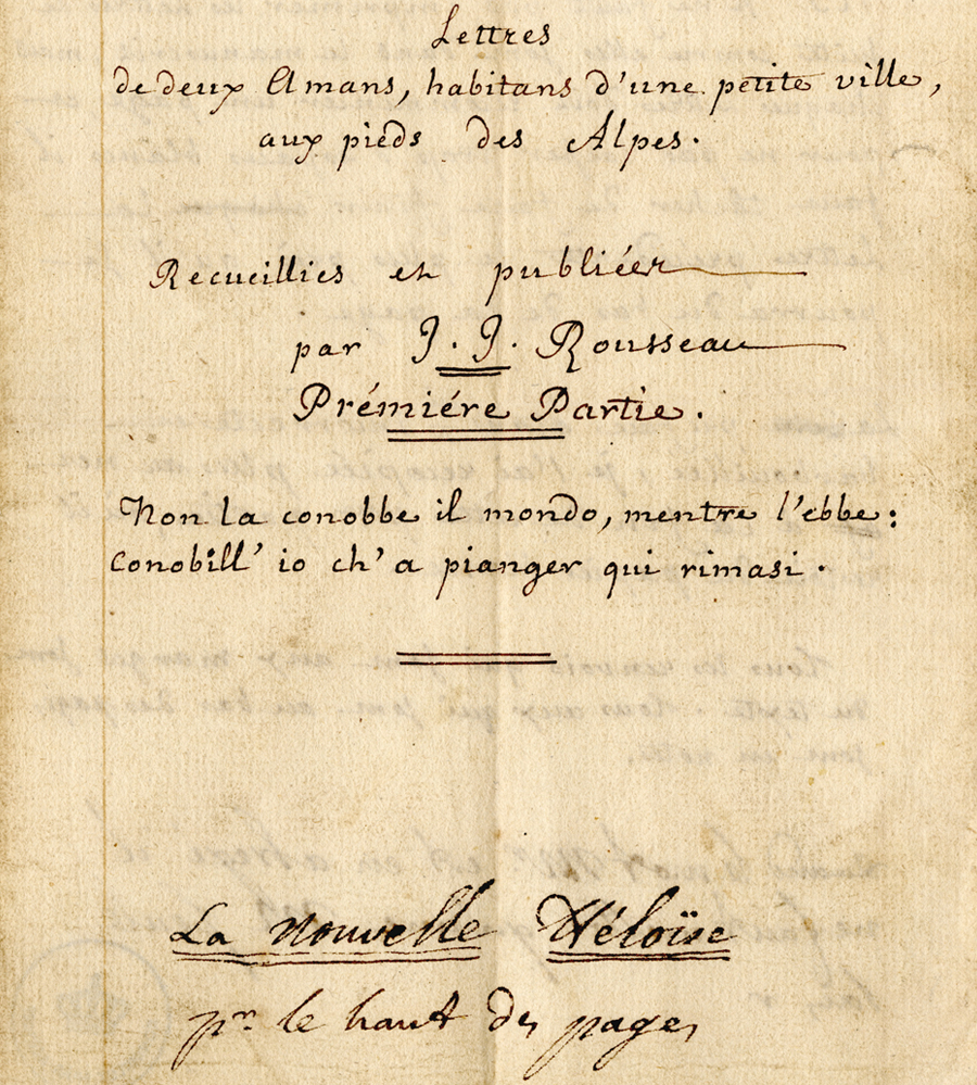 Eigenhandige schets van Jean-Jacques Rousseau voor de titelpagina van zijn roman ‘Julie, ou la nouvelle Heloïse'