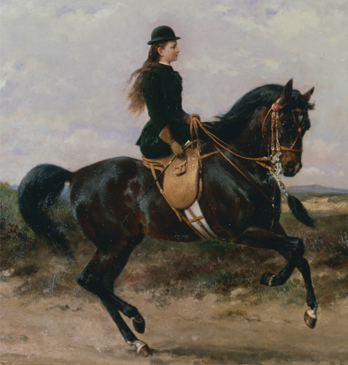Koningin Wilhelmina als amazone op haar paard Woyko