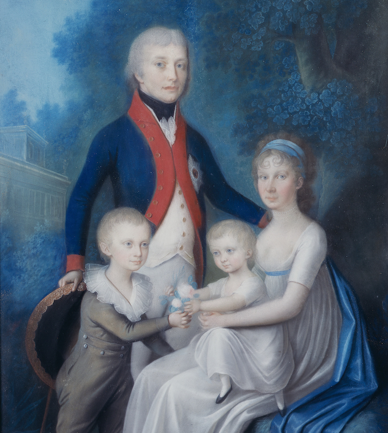 Portret van Willem I en zijn gezin in ballingschap