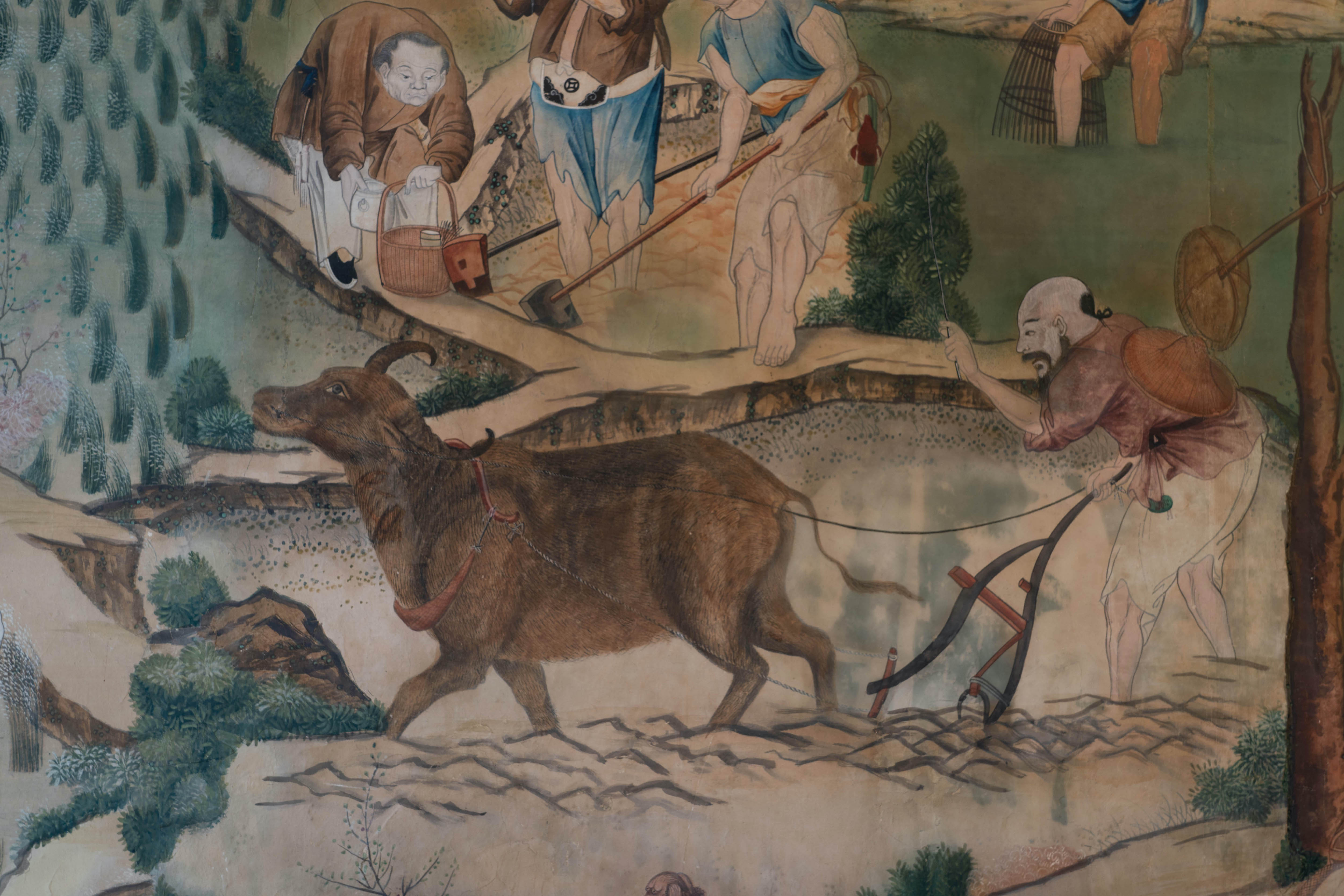 Detail behang Chinese Zaal : Boer met waterbuffel
