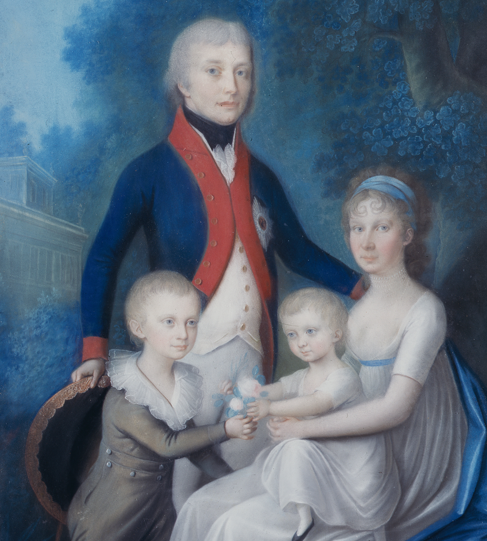 Portret van Willem I, Wilhelmina van Pruisen, prins Willem en prins Frederik in Ballingschap